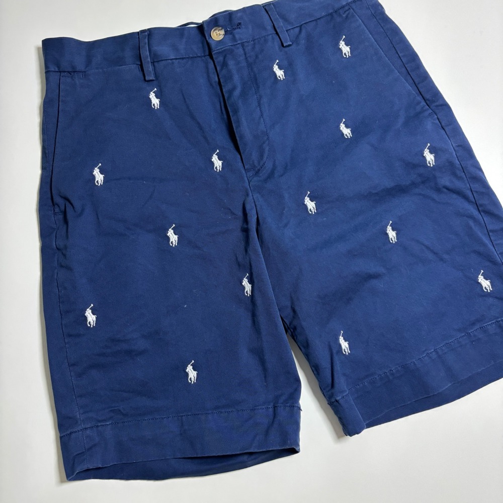 Polo Ralph Lauren All Over Pony Print Shorts Mens 29 Navy Blue Embroidered Chino